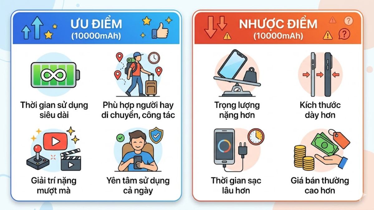 Ưu và nhược điểm của điện thoại pin 10000mAh