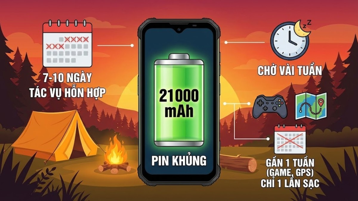 Điện thoại pin 21000 mAh dùng được khoảng 7-10 ngày