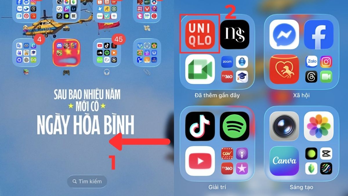 Cách đưa ứng dụng ra màn hình điện thoại iPhone bằng thao tác kéo thả - bước 1