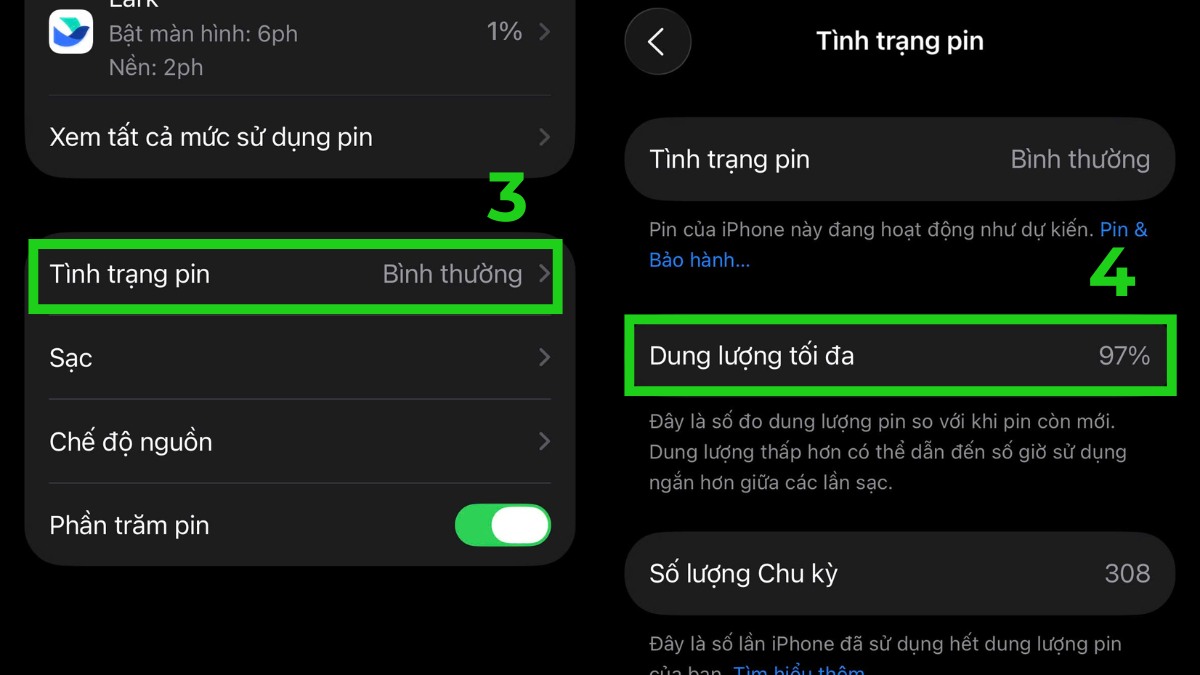 Cách kiểm tra dung lượng pin iPhone 12 Pro Max - bước 2,3