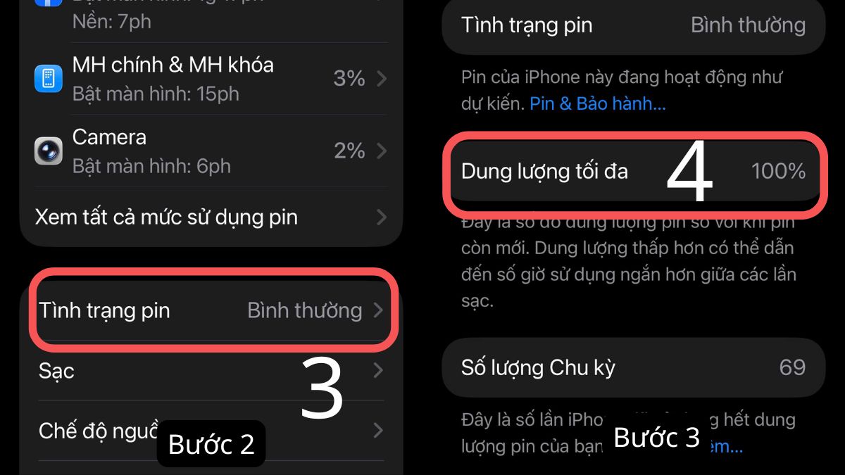 Cách kiểm tra dung lượng pin iPhone 14 Pro Max - bước 2,3