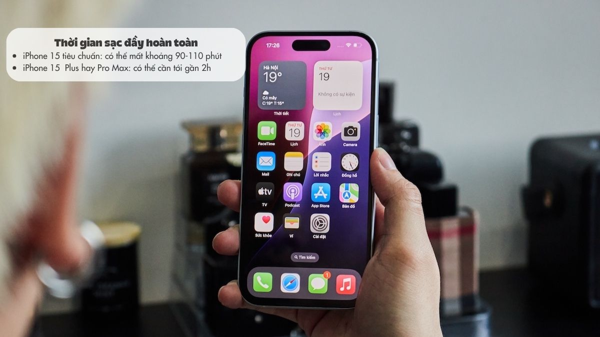 Thời gian sạc đầy của pin iPhone 15
