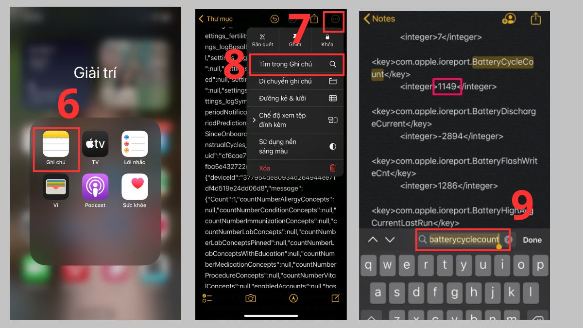 Kiểm tra dung lượng pin iPhone XS Max bằng cách kiểm tra số lần sạc- bước 3