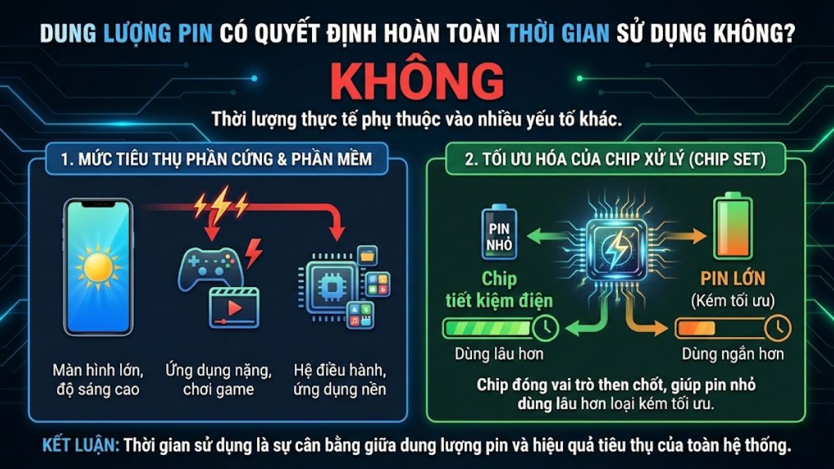 Dung lượng pin không quyết định hoàn toàn thời gian sử dụng