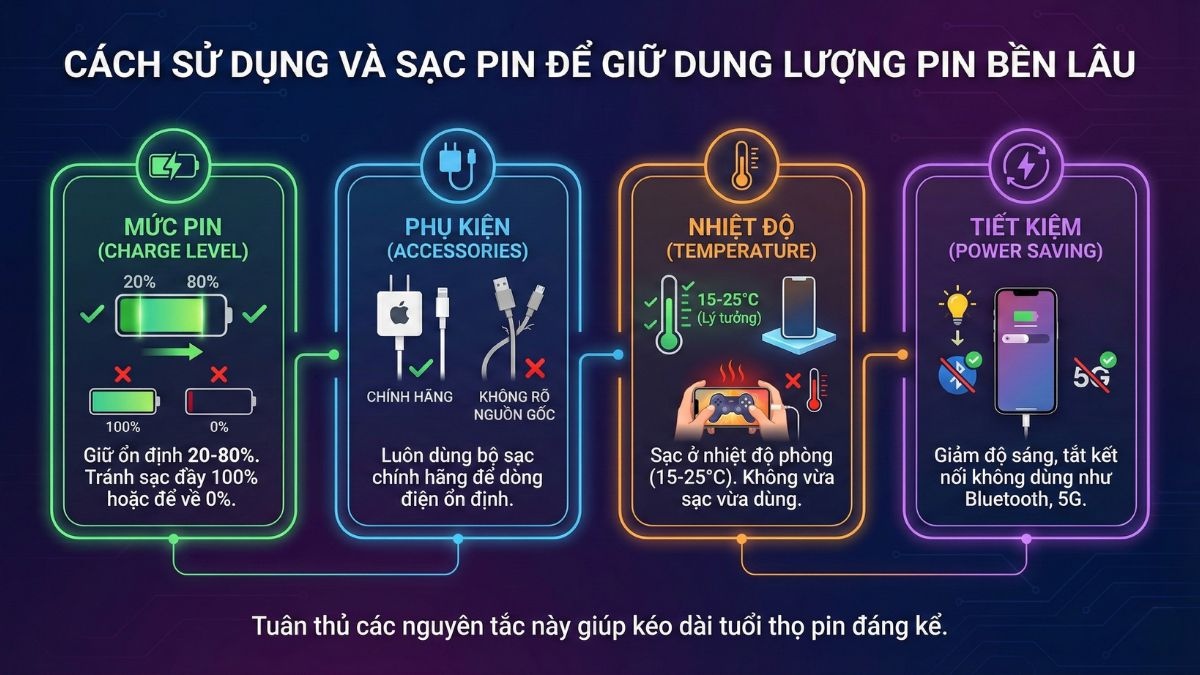 Cách sử dụng và sạc pin để giữ dung lượng pin bền lâu