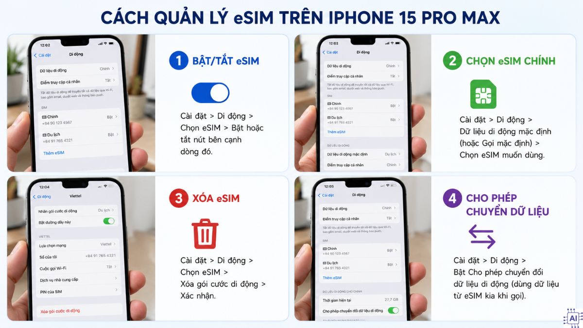 Cách quản lý eSIM trên iPhone 15 Pro Max