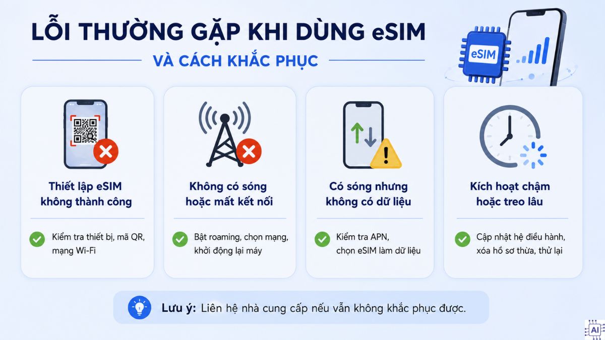Lỗi thường gặp khi sử dụng eSIM và cách khắc phục