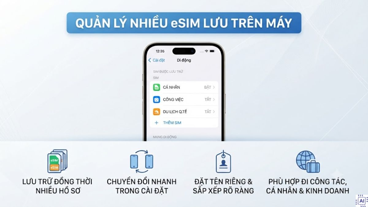 eSIM trên iPhone 15 Pro Max giúp quản lý nhiều eSIM hơn