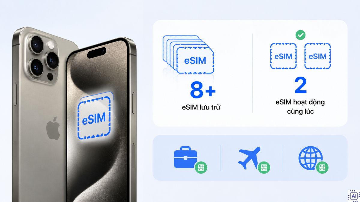 iPhone 15 Pro Max hỗ trợ từ 8 eSIM trở lên