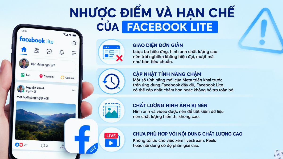 Nhược điểm và hạn chế của Facebook Lite