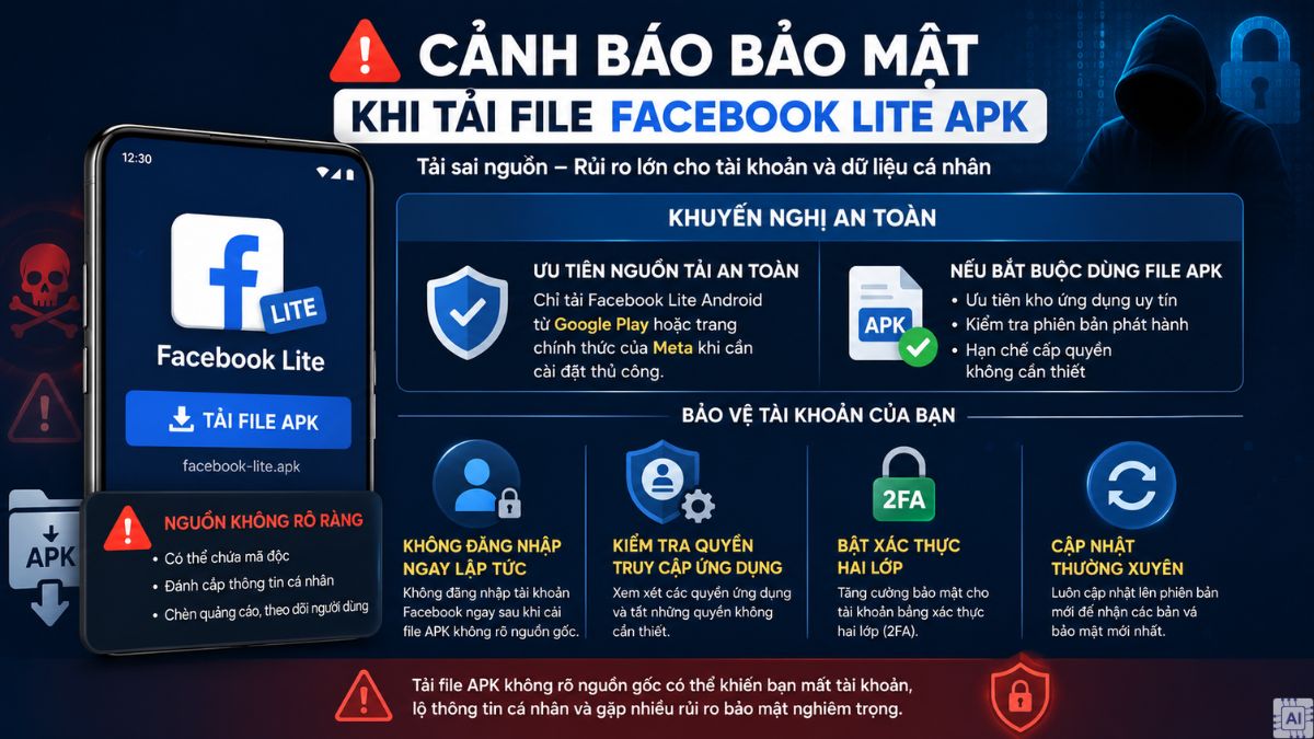 Cảnh báo bảo mật khi tải file Facebook Lite APK không rõ nguồn gốc