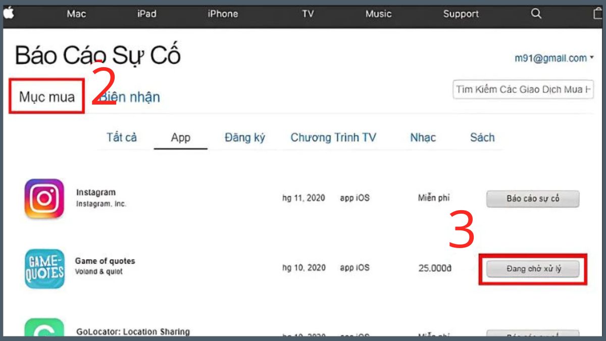 Cách kiểm tra lại yêu cầu hoàn tiền Apple - bước 3