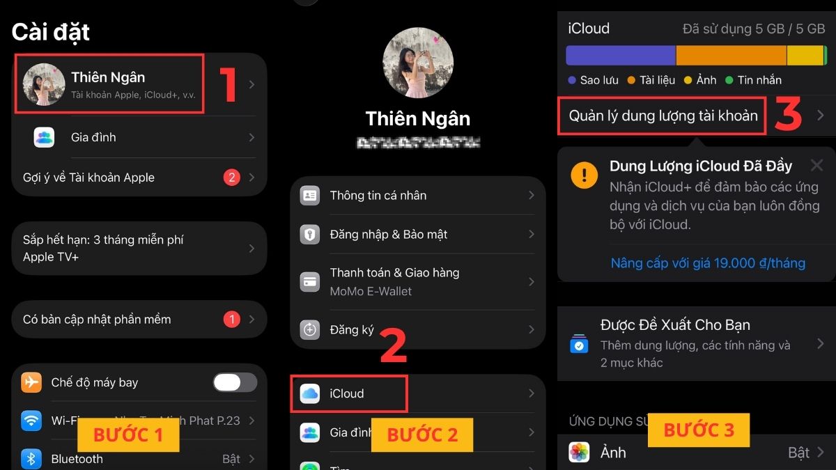 Mua thêm gói dung lượng iCloud khi iCloud bị đầy - bước 1