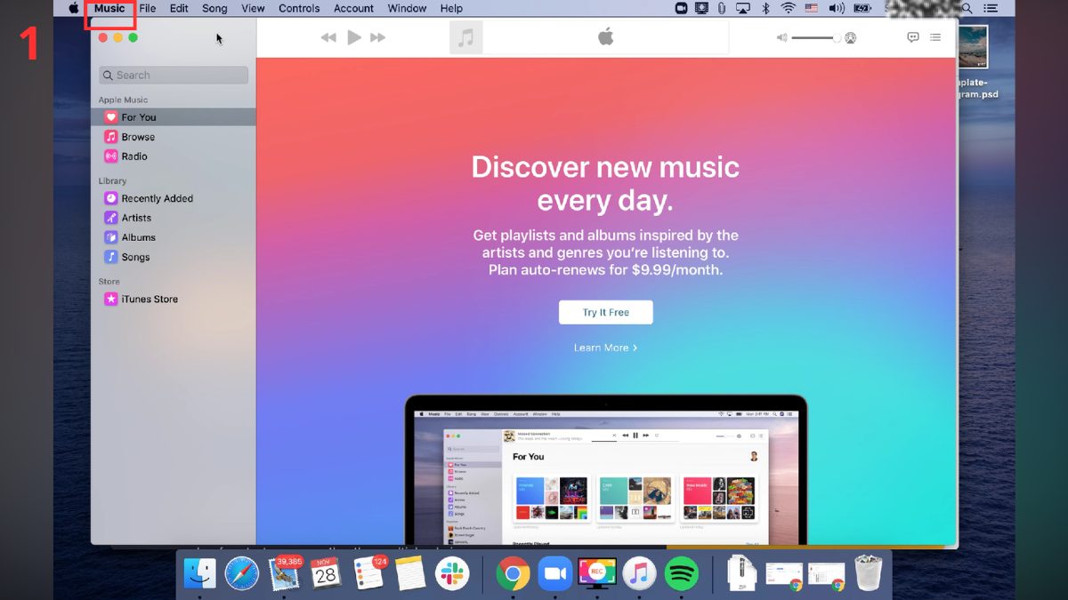 Cách bật iCloud Music Library trên Macbook - bước 1