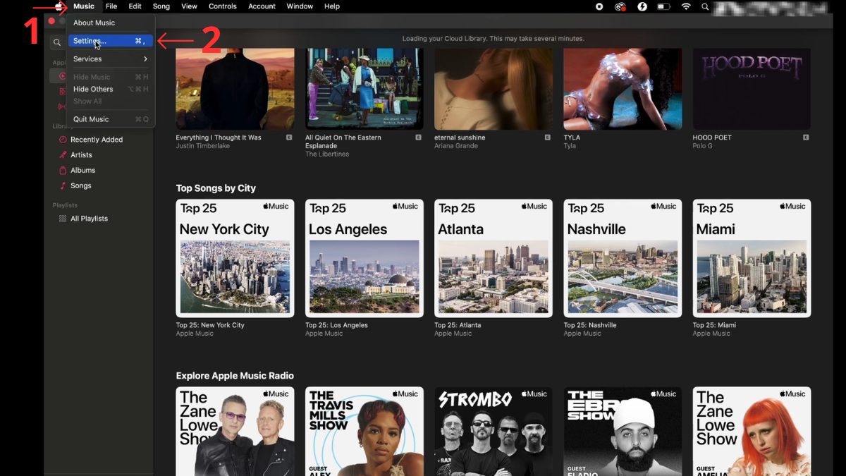 Cách tắt iCloud Music Library trên Macbook - bước 1