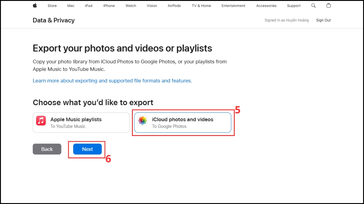 Cách chuyển ảnh sang các dịch vụ khác iCloud Photos - bước 3
