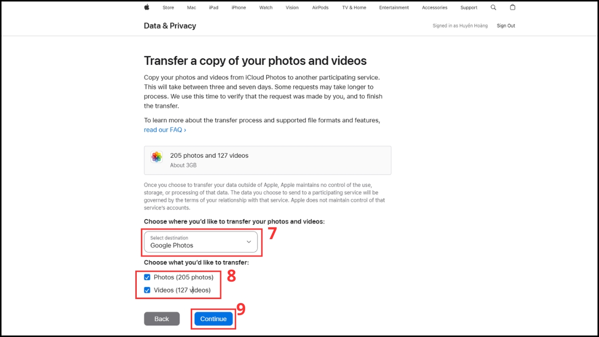 Cách chuyển ảnh sang các dịch vụ khác iCloud Photos - bước 4