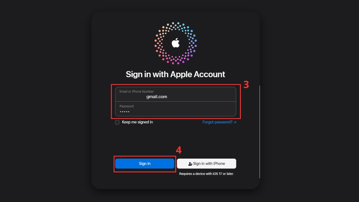 Đăng nhập iCloud Photos trên máy tính - bước 2