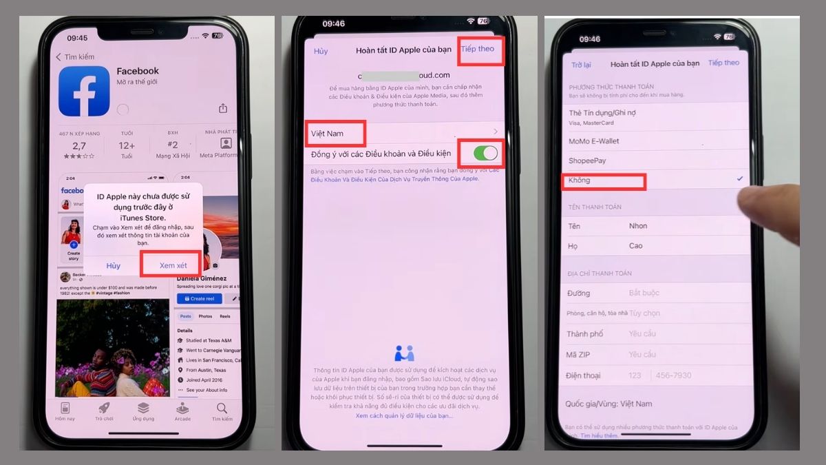 Khắc phục lỗi ID Apple chưa được sử dụng bằng cách thiết lập mục Xem xét - bước 1