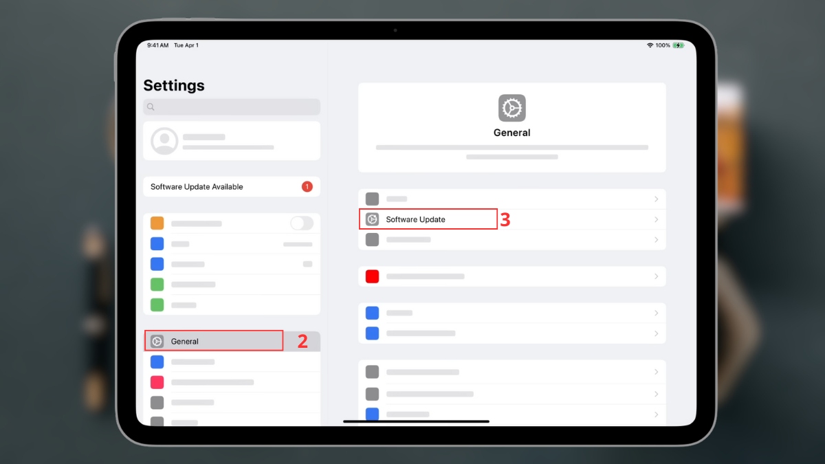 Cập nhật phần mềm khi iPad báo đang không vào sạc - bước 2