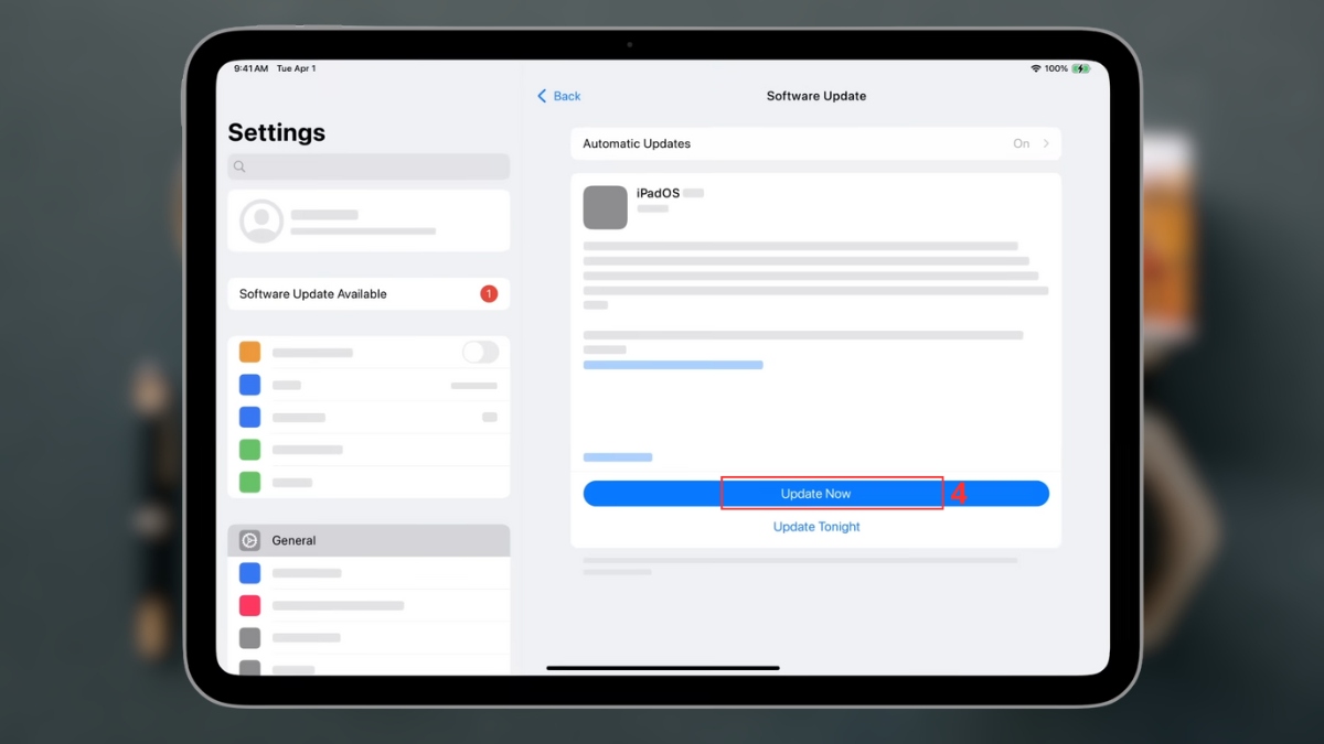 Cập nhật phần mềm khi iPad báo đang không vào sạc - bước 3