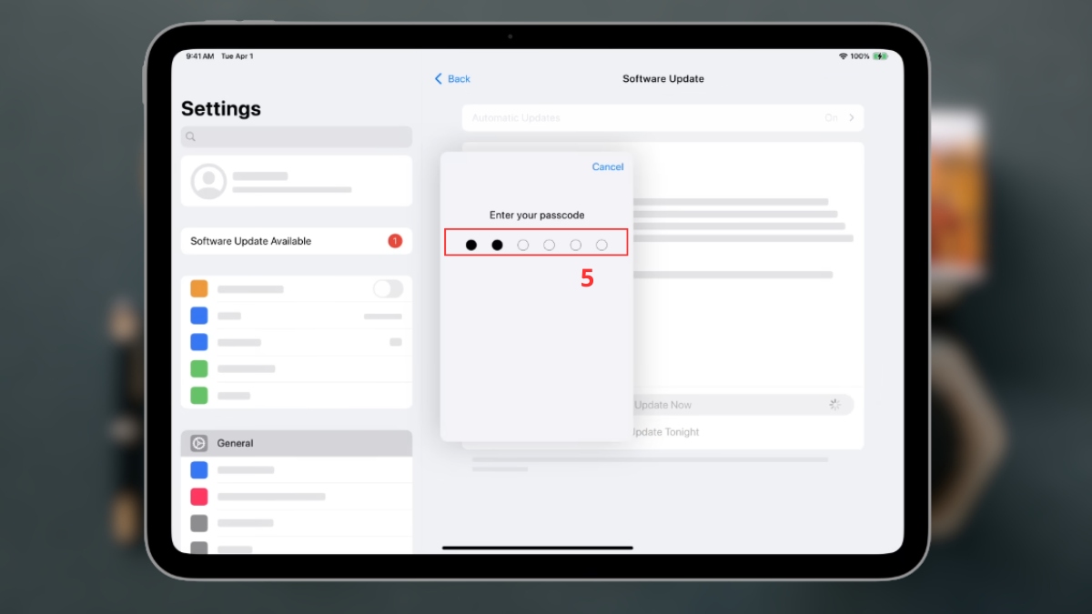 Cập nhật phần mềm khi iPad báo đang không vào sạc - bước 4