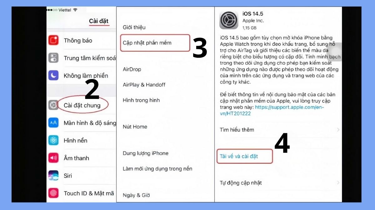 Khắc phục iPad mất tiếng bằng cách cập nhật lại iOS - bước 2,3