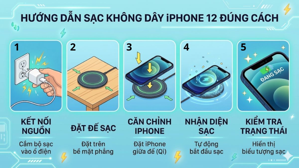 Hướng dẫn cách sạc không dây đúng cách cho iPhone 12