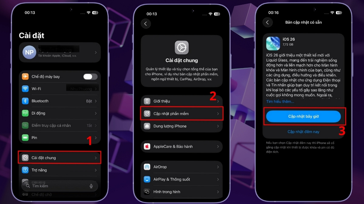 Kiểm tra cập nhật iOS khi iPhone 12 Pro Max bị đơ màn hình