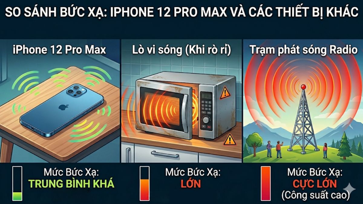 So sánh bức xạ iPhone 12 Pro Max với các thiết bị khác