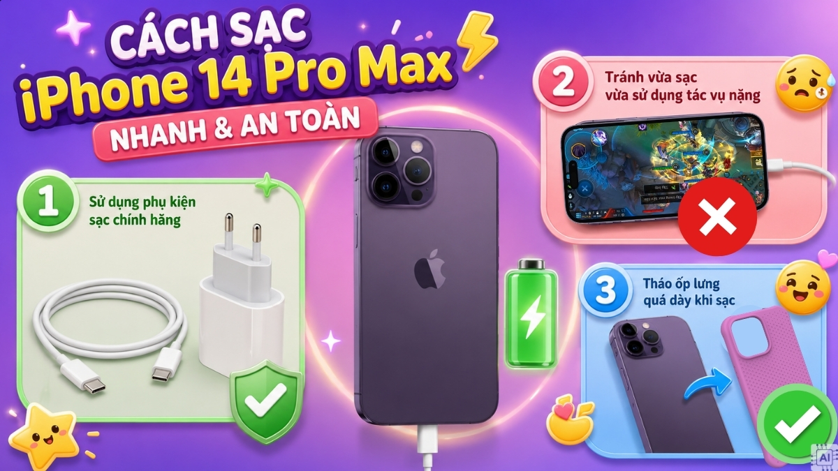 Cách sạc iPhone 14 Pro Max nhanh và an toàn