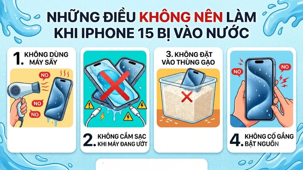 Những điều không nên làm khi iPhone 15 bị vào nước