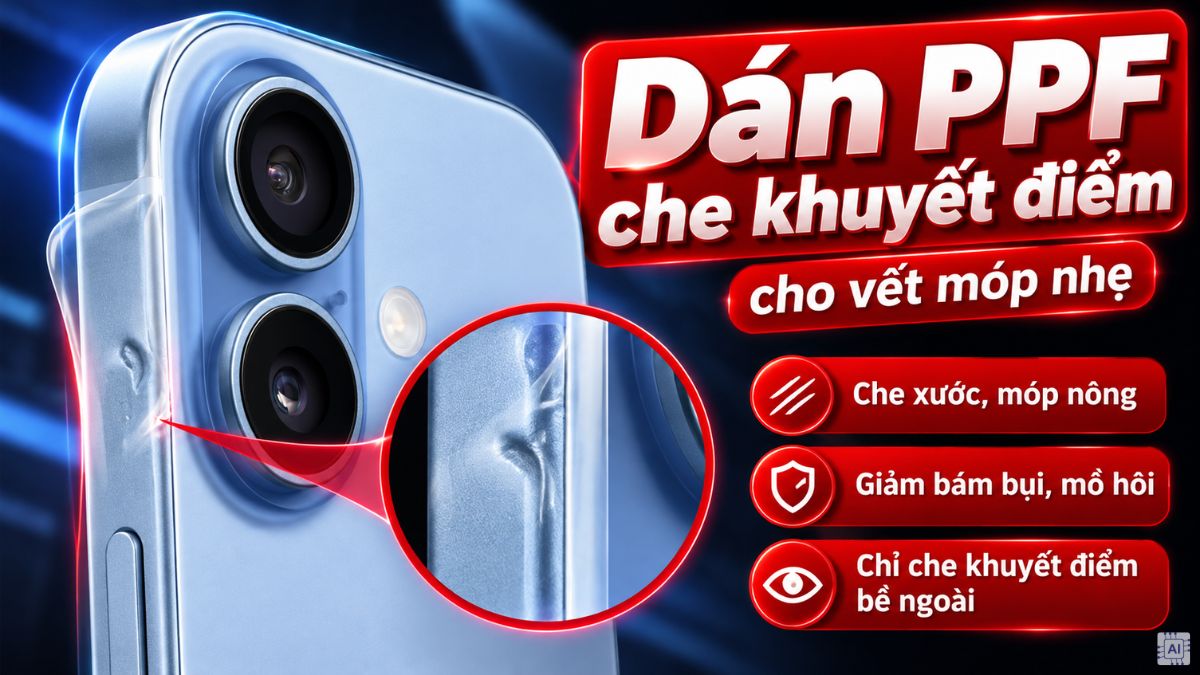 Dán PPF che khuyết điểm cho vết móp nhẹ để khắc phục iPhone 17 bị móp