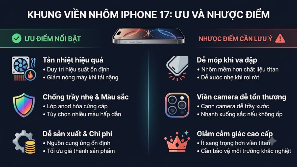 Ưu điểm và nhược điểm của vỏ khung viền nhôm trên iPhone 17