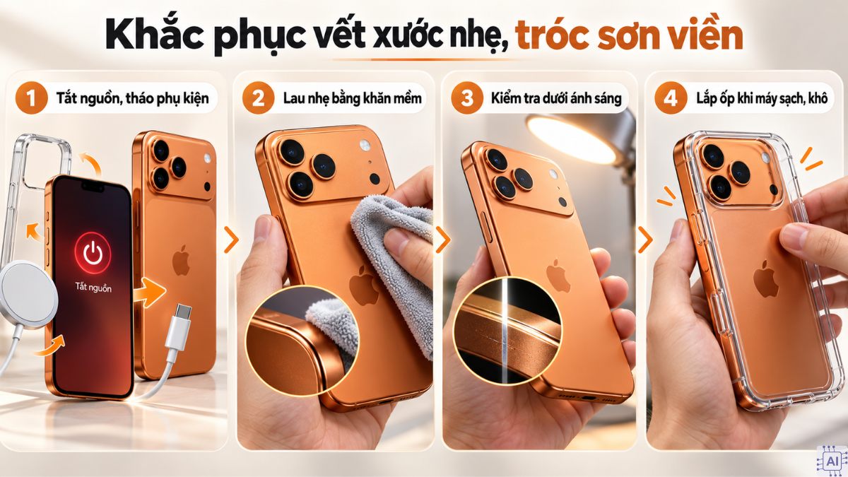 Cách xử lý iPhone 17 Pro Max bị xước nhẹ tróc sơn viền