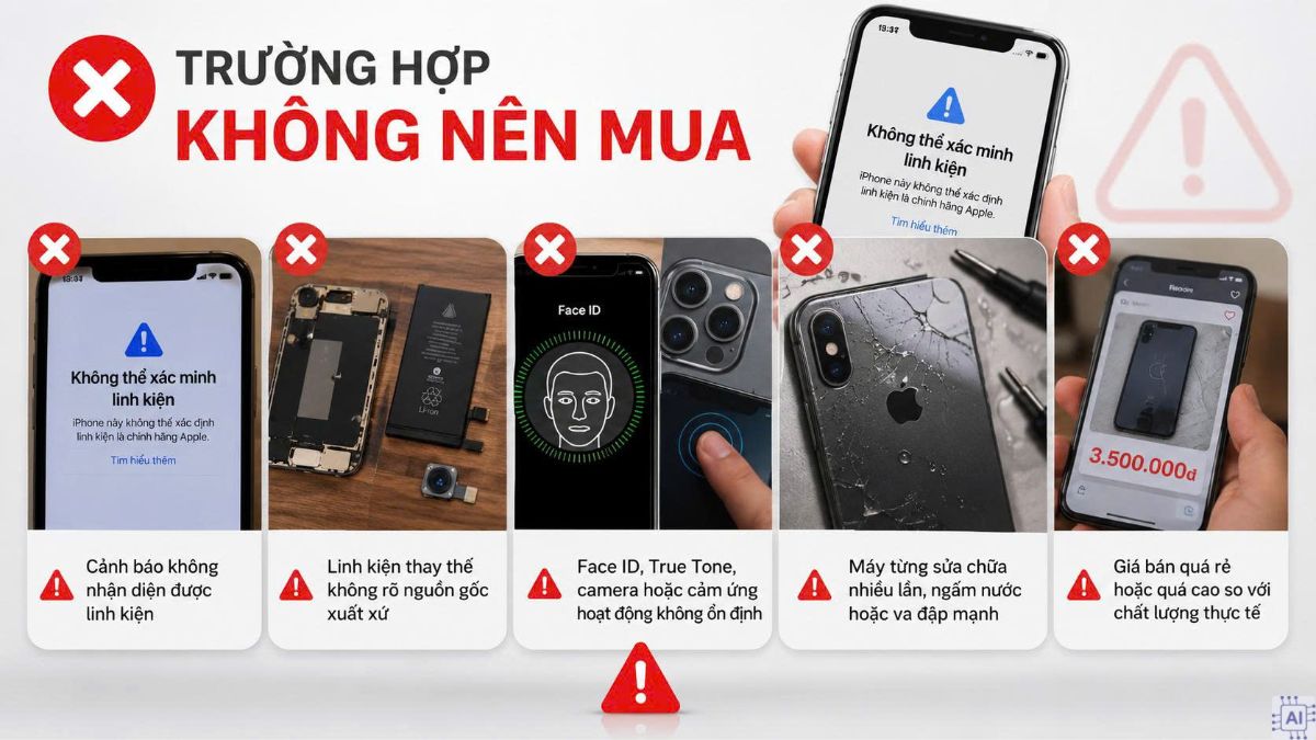 Trường hợp không nên mua khi iPhone báo linh kiện chính hãng