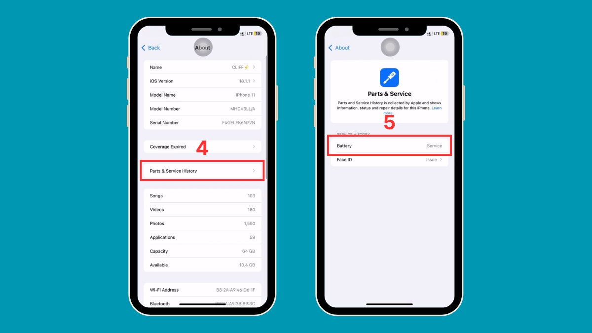Cách kiểm tra iPhone có đang sử dụng pin chính hãng - bước 4,5