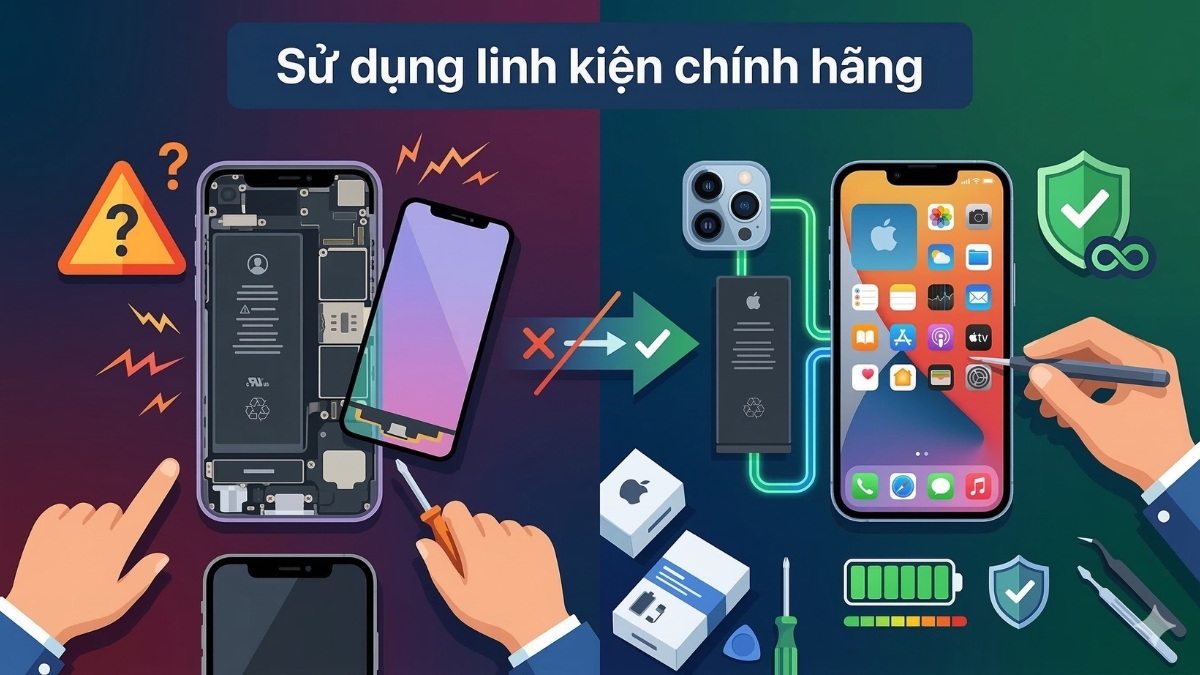Sử dụng linh kiện chính hãng để khắc phục lỗi iPhone báo linh kiện không xác định