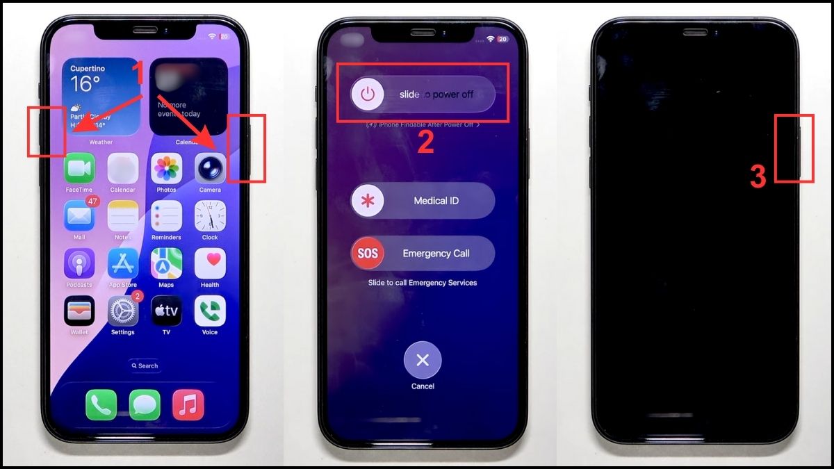 Khởi động lại máy khi iPhone bị lỗi camera sau, đèn flash