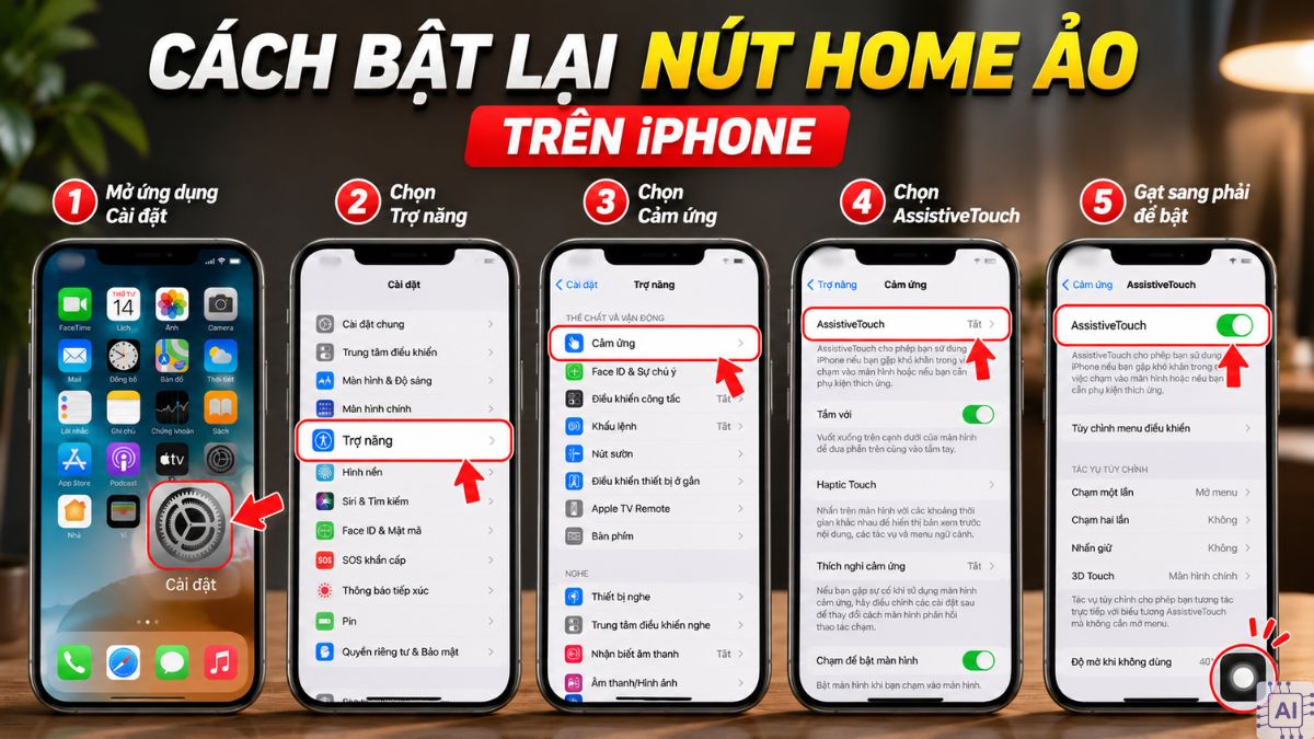 Cách bật lại nút Home ảo trên iPhone