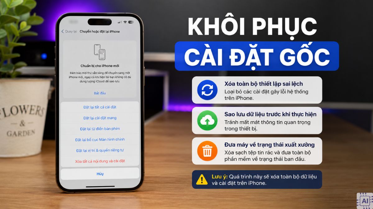 Khôi phục cài đặt gốc khi nút Home trên màn hình không hiển thị