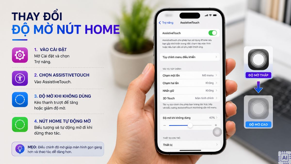 Thay đổi độ mờ nút Home ảo trên iPhone