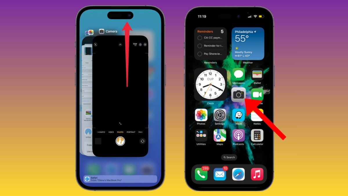 Đóng và mở lại camera iPhone để khắc phục iPhone chụp ảnh bị tối