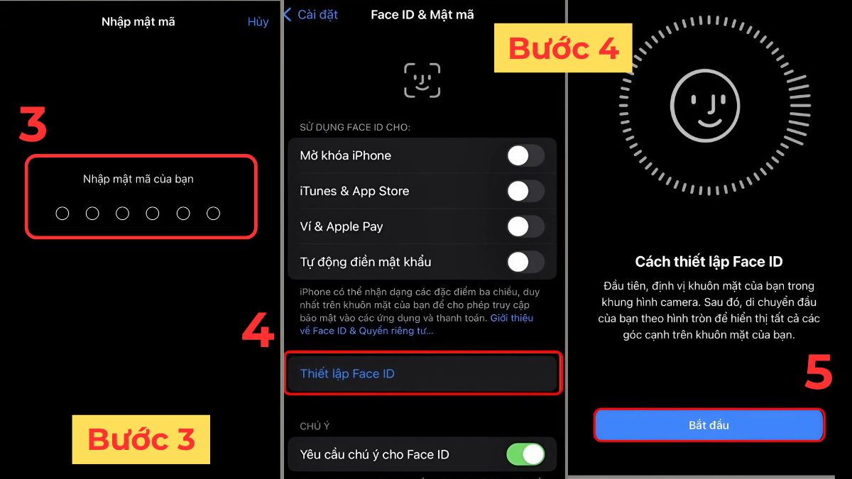 Kiểm tra Face ID hoặc Touch ID iPhone cũ - bước 2,3
