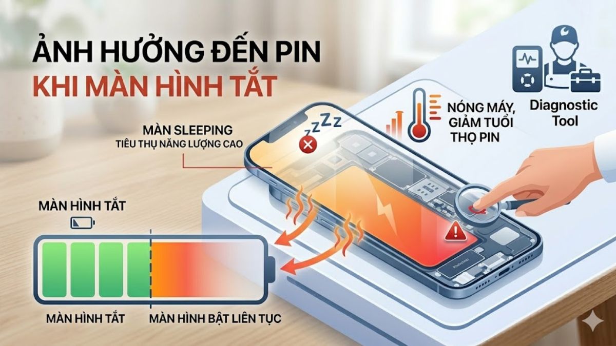 iPhone không tự tắt màn hình có ảnh hưởng đến pin
