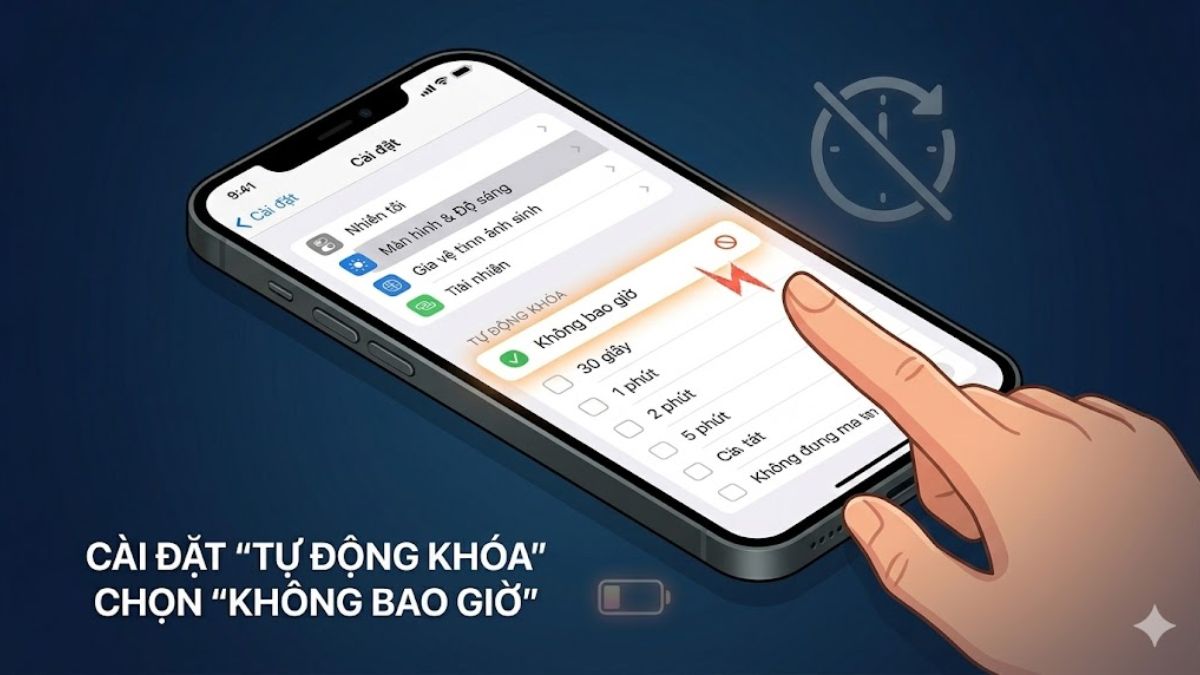 iPhone không tắt được màn hình do cài đặt thời gian bị vô hiệu hóa