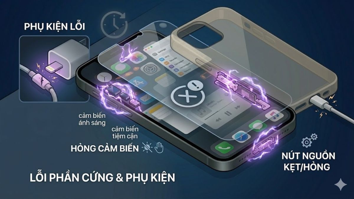 iPhone không tắt được màn hình do lỗi phần cứng