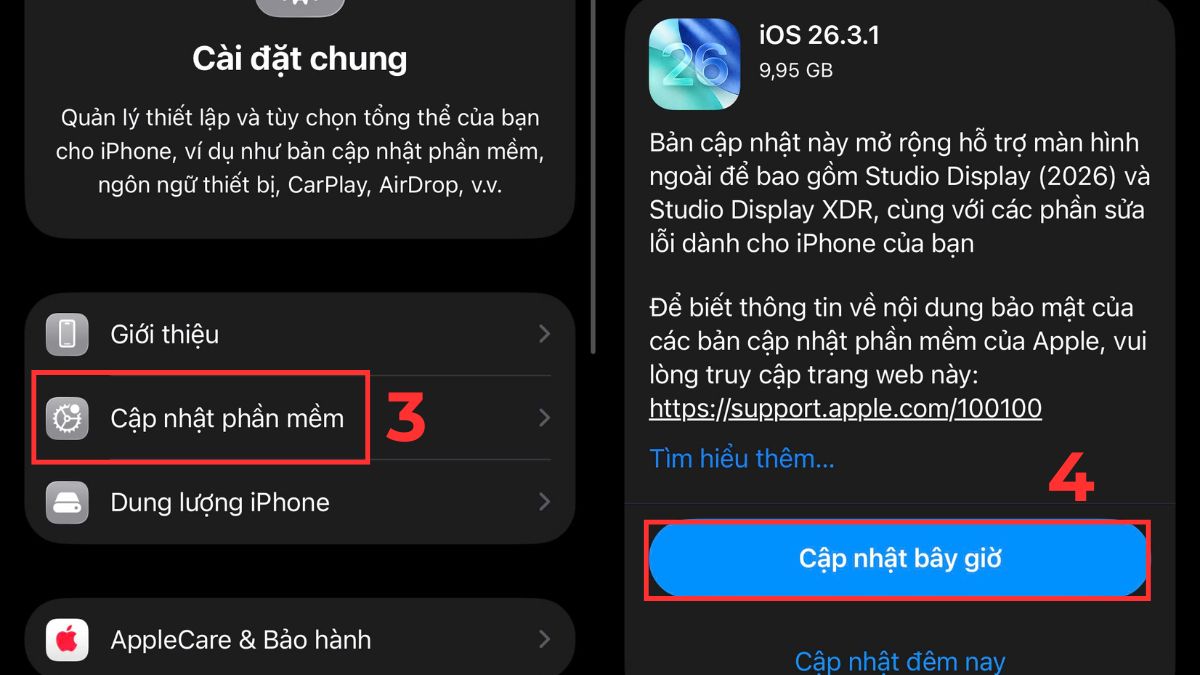Cập nhật lại iOS khi iPhone không tắt được màn hình - bước 2,3