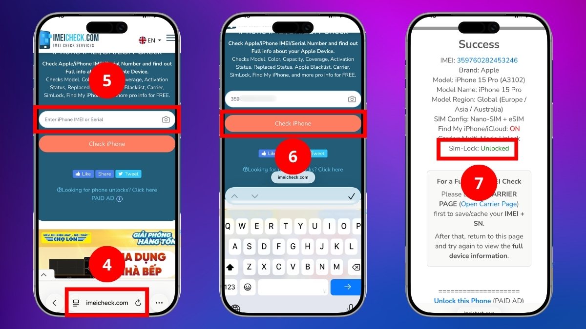 Cách kiểm tra iPhone Lock bằng IMEI/ Serial Number - bước 2,3