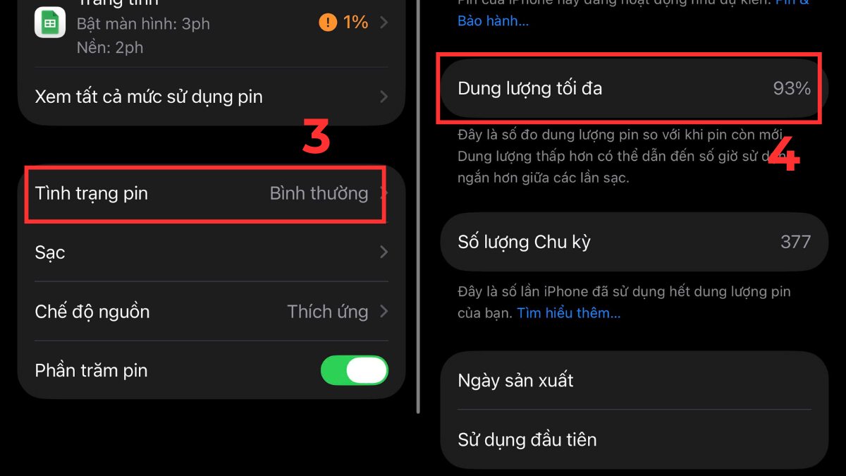 Kiểm tra pin iPhone lướt - bước 2,3